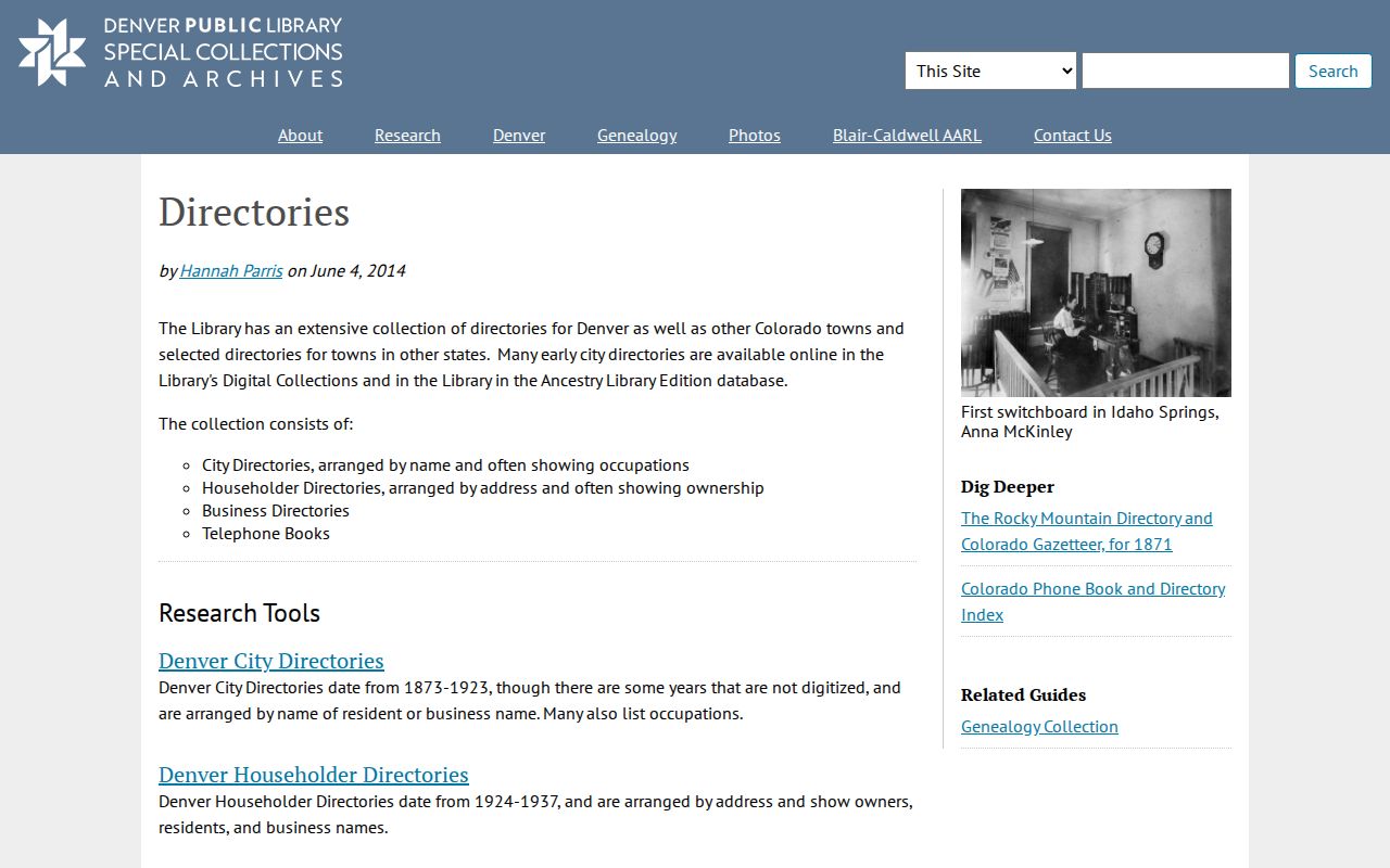 Colorado city directory collections described by Denver Public Library