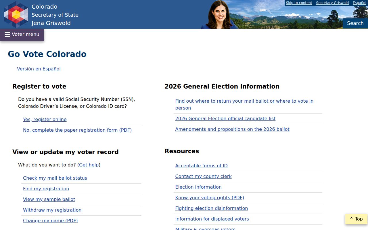 Colorado resident lookup Go Vote Colorado registration and lookup controls